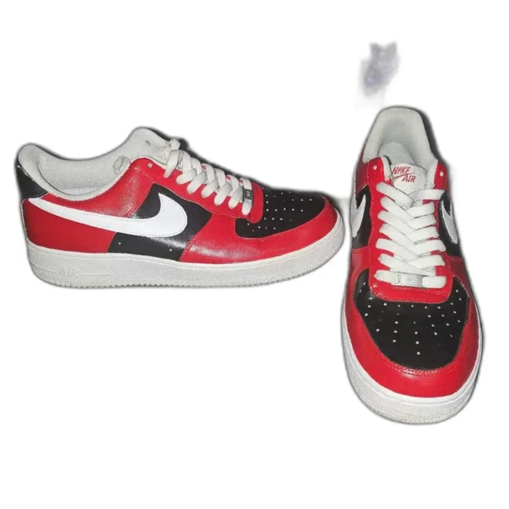 Nike Air Force 1 Custom White Shoes Red & Black Sz 12 CW2288-111